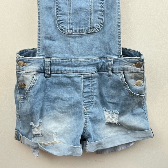 Dollhouse Juniors Sz 11 Denim Overalls Distressed Stretch Blue Short-alls NWT - Picture 9 of 16